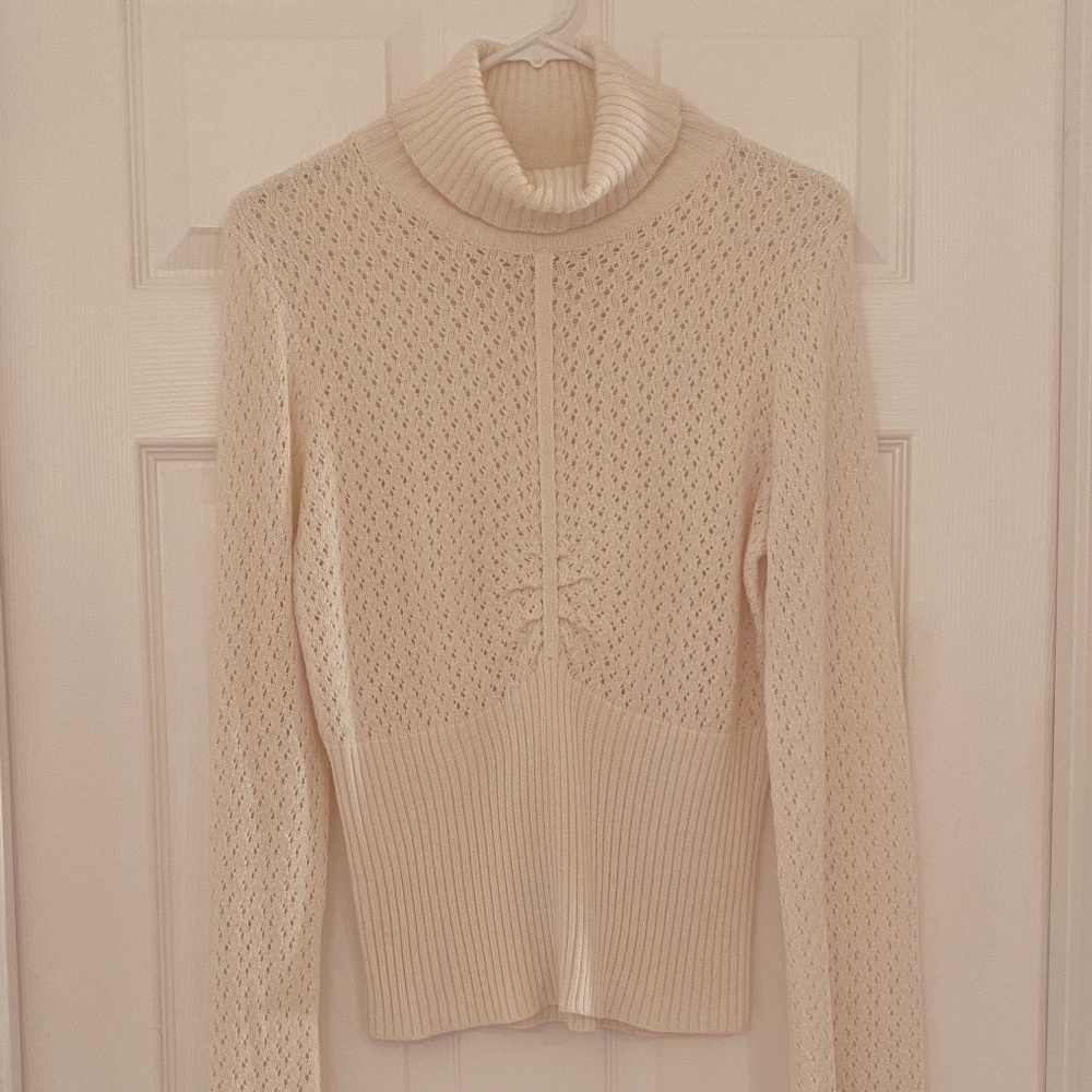 Etcetera Cream Open-Knit Turtleneck Sweater